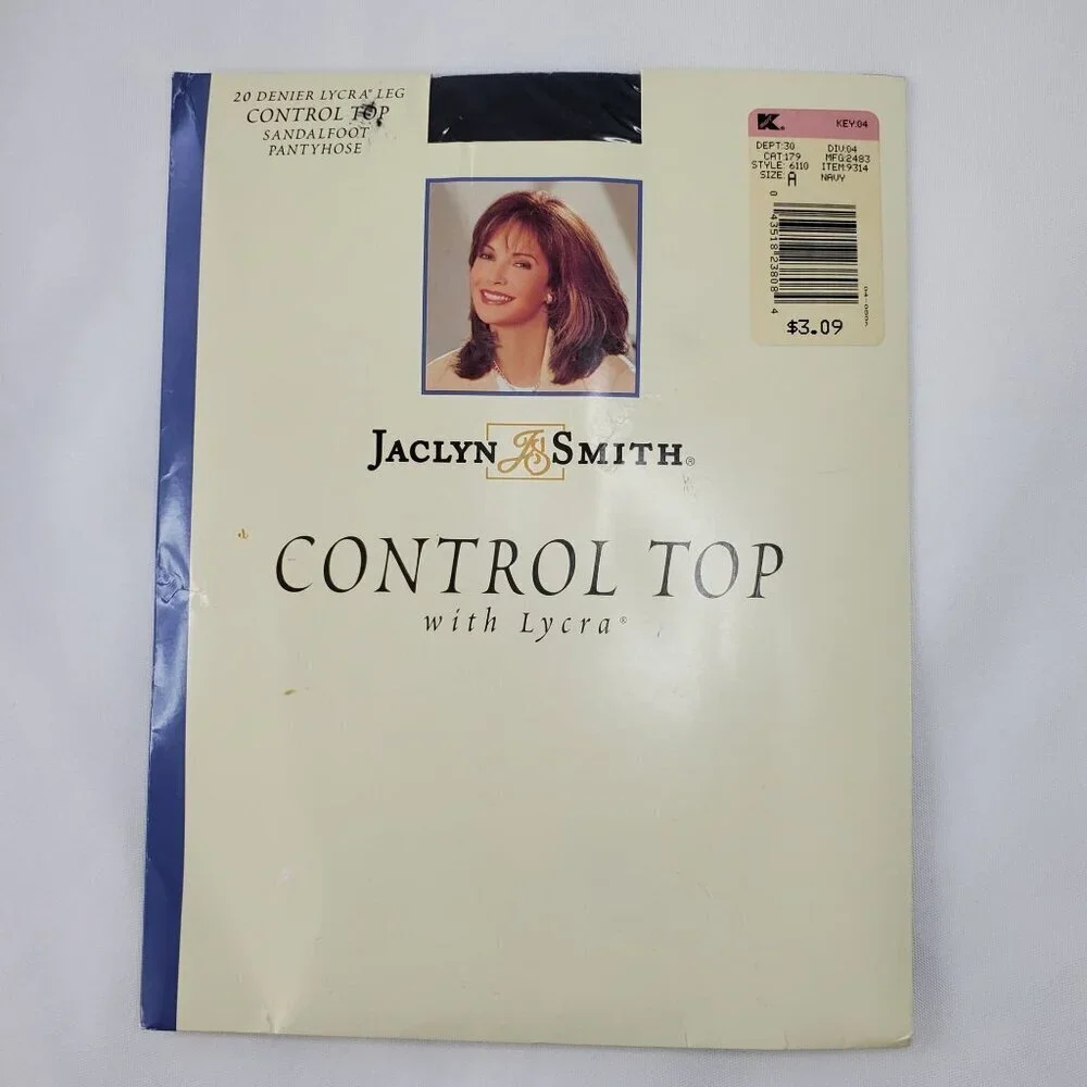 VTG Jaclyn Smith Navy Control Top Pantyhose Size A 20 Denier Sandalfoot